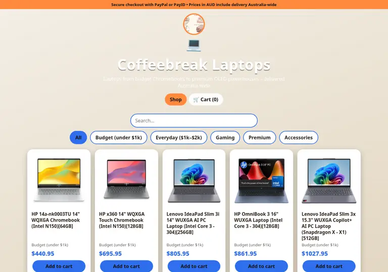 Screenshot of Coffeebreak Laptops
