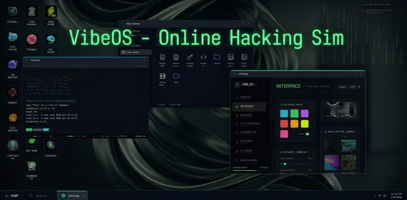Screenshot of VibeOS -Hacking Sim