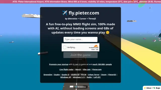Screenshot of fly.pieter.com