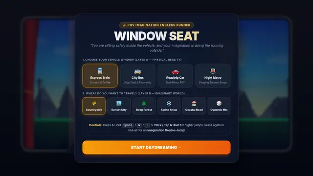 Screenshot of WINDOW SEAT — Interactive Playtest Playground